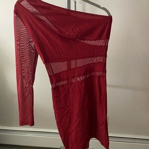 SHEIN Red One-Shoulder Mesh Bodycon Dress
